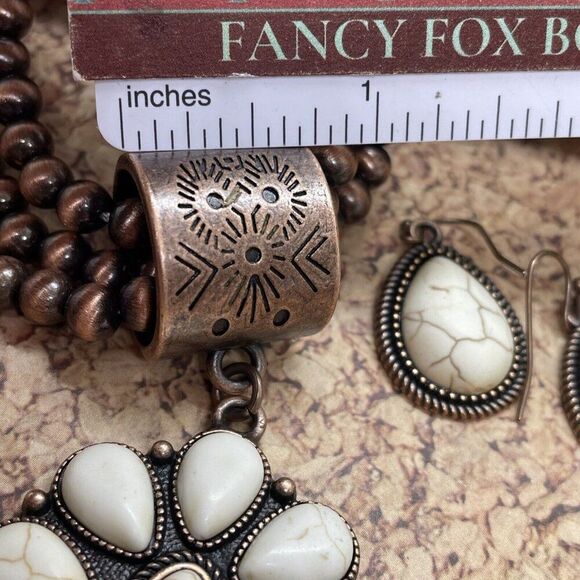 Western SQUASH BLOSSOM COPPER BUFFALO NECKLACE EARRING SOUTHWEST Set Bracelet Ne - Picture 14 of 16